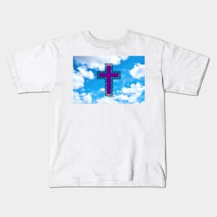 Purple Christian Cross In The sky Kids T-Shirt